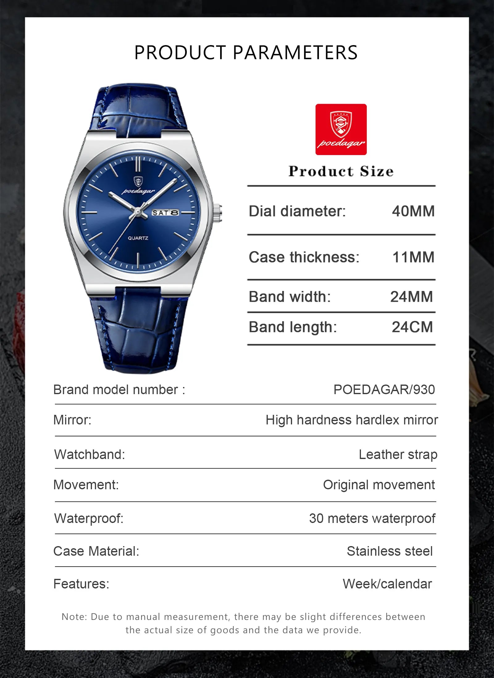 Poedagar 930L Luxury Watch for Men Sports Leather Men's Watches Waterproof Luminous Chronograph Men Quartz Watches - Watch For Men - Watch - Men Watch