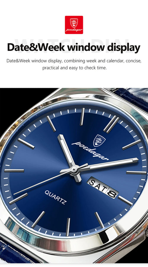 Poedagar 930L Luxury Watch for Men Sports Leather Men's Watches Waterproof Luminous Chronograph Men Quartz Watches - Watch For Men - Watch - Men Watch